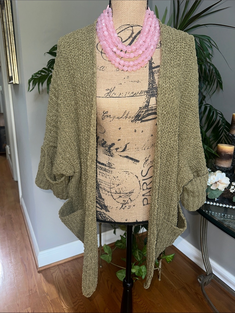POL Olive Green Open-Front Draped Cardigan size Large EUC